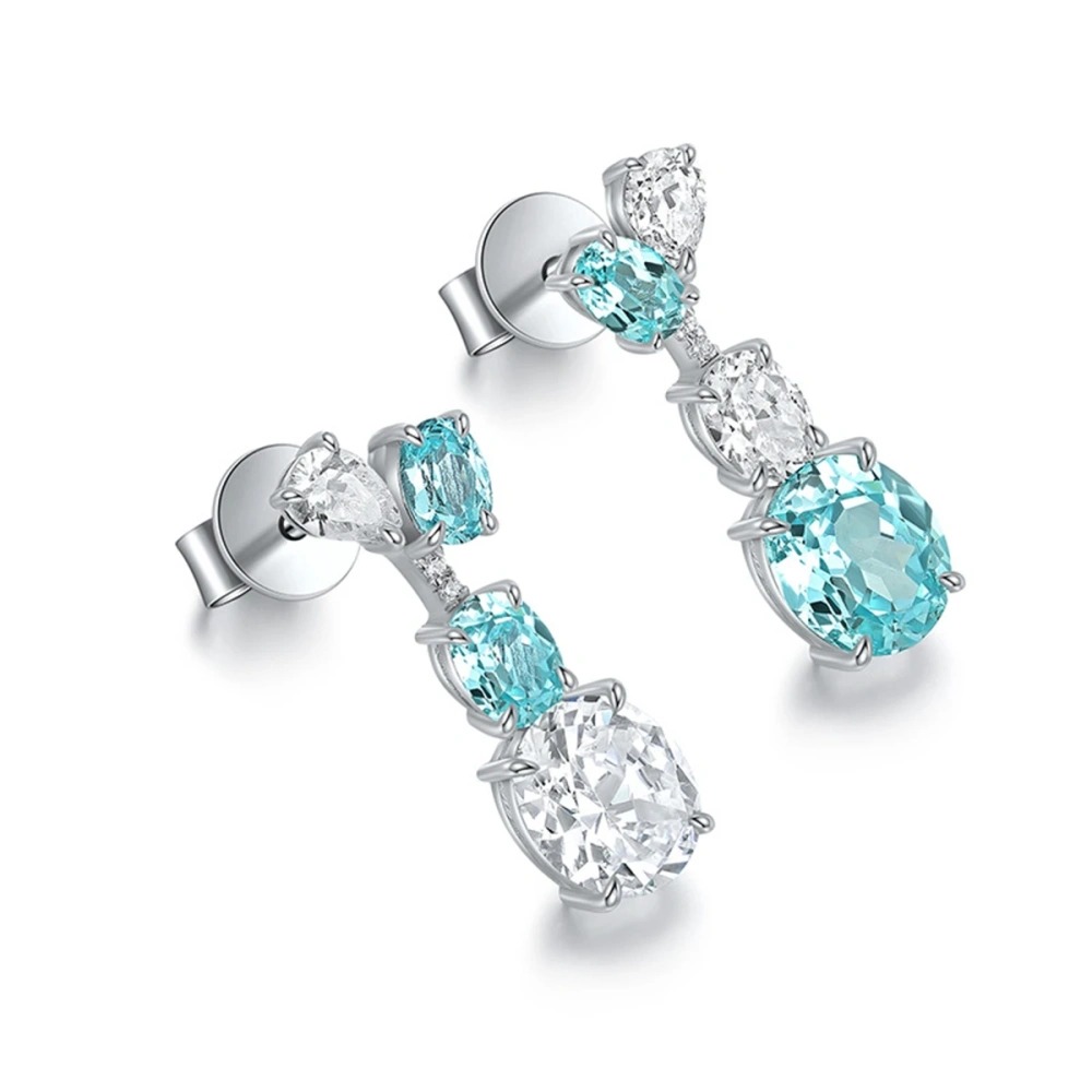 ShanLover Brand Lab Grown Paraiba Gemstones Drop Earrings Blue Tourmaline 925 Sterling Silver Stud Pendant Earrings for Women