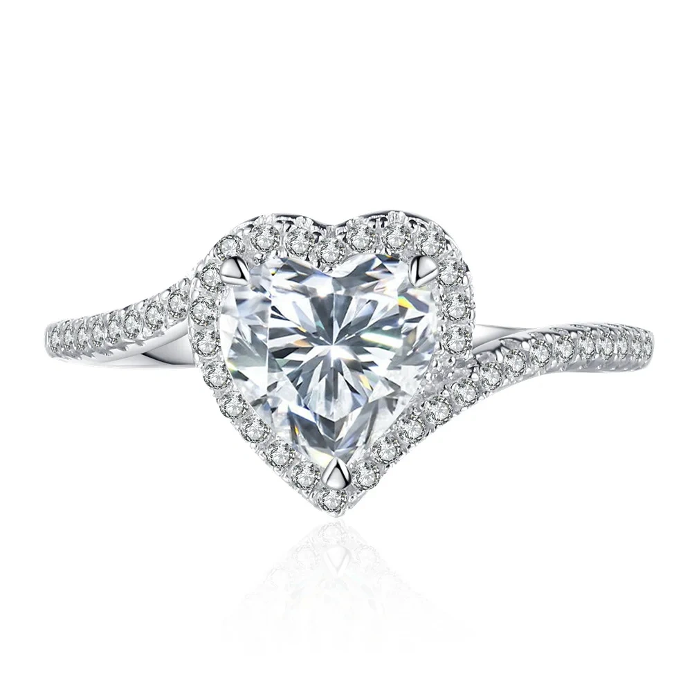 ShanLover Brand Heart Shaped Moissanite Diamond Ring Set S925 Sterling Silver Wedding Band for Women Sparkling Jewelry