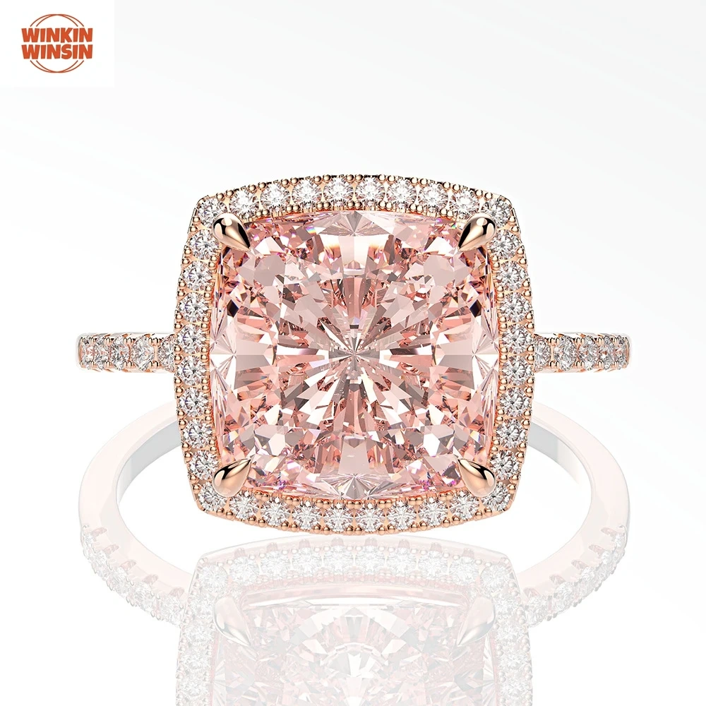 Winkin Winsin 5ct Big Pink Carbon Diamond Ring 10*10 Square Cut Design Gemstones 925 Sterling Silver Rings For Women Jewelry