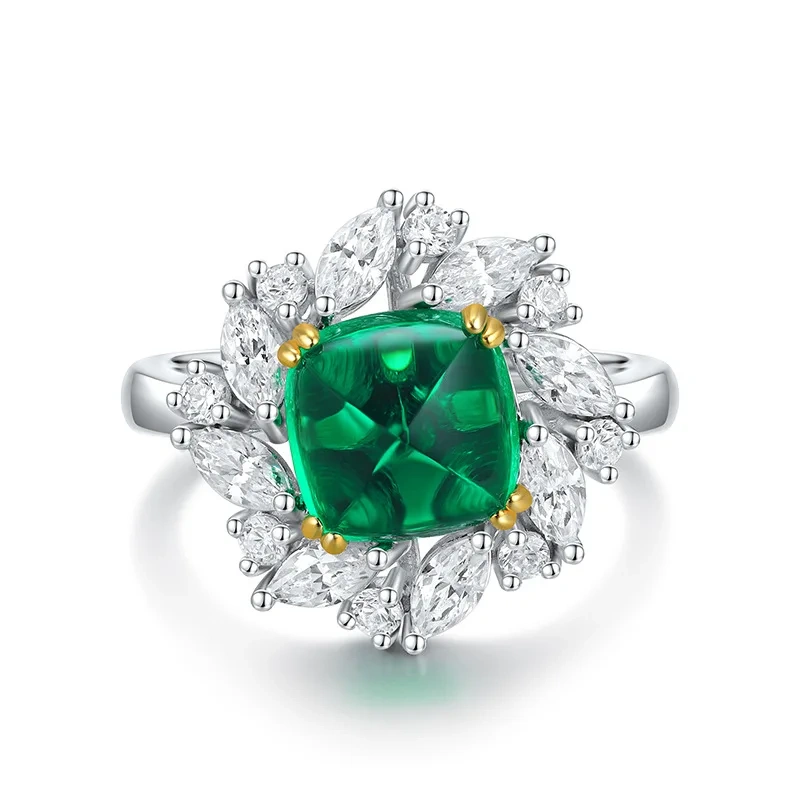 ShanLover Brand MGI Top Grade 2.5ct Lab Grown Green Emerald Gemstone Ring Women Real 925 Sterling Silver Wedding Rings Jewelry