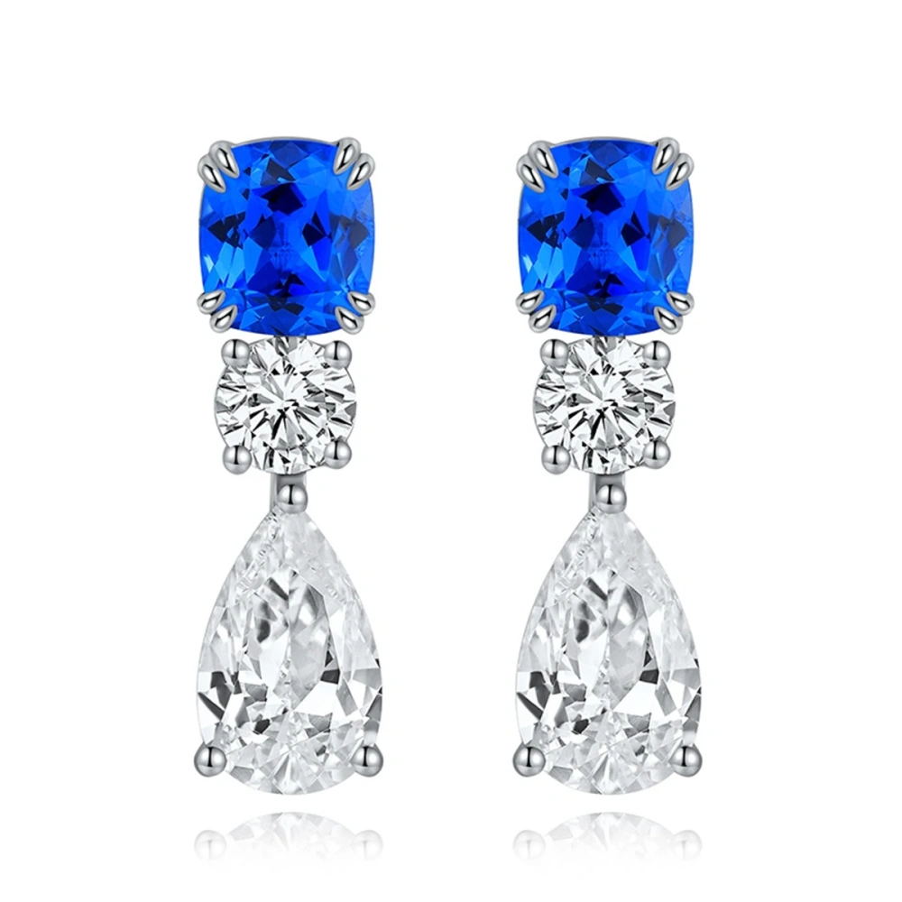 ShanLover Brand Luxury 1.58ct 925 Sterling Silver Blue Lab Grown Gemstones Long Drop Earrings  Jewelry For Women