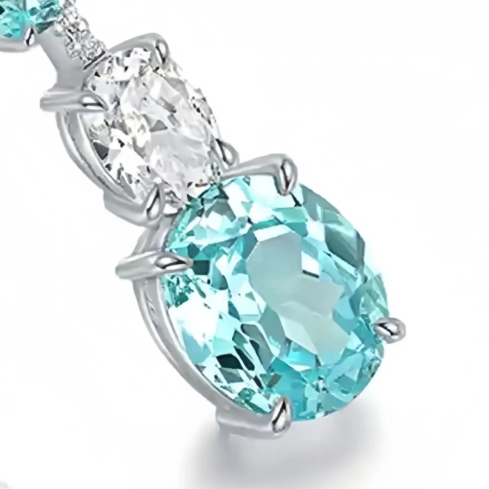 ShanLover Brand Lab Grown Paraiba Gemstones Drop Earrings Blue Tourmaline 925 Sterling Silver Stud Pendant Earrings for Women