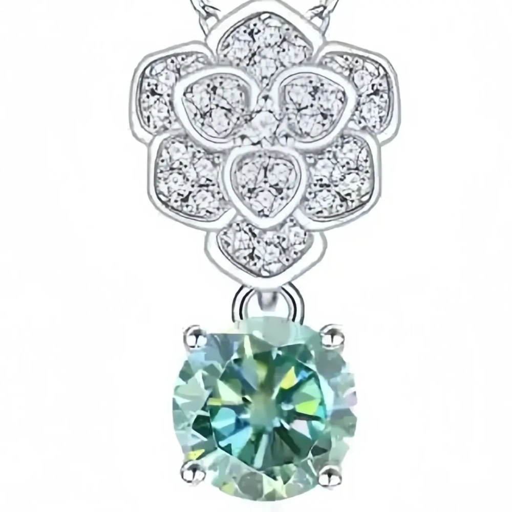 ShanLover Brand 1ct Moissanite Diamond Camellia Pendant Necklace 925 Sterling Silver Collarbone Chain Fashionable Jewelry
