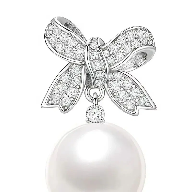ShanLover Brand 5A Grade 925 Sterling Silver Pearl Pendant Bow Zircon Drop Earrings Luxury High End Niche Design Jewelry