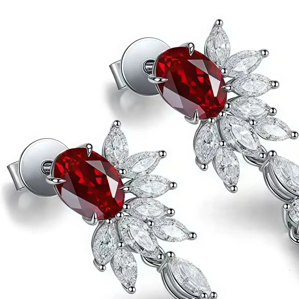 ShanLover Brand Fashion Red Moissanite Diamond Tassel Ear Studs S925 Pure Sterling Silver Earrings Jewelry CMA Certificate