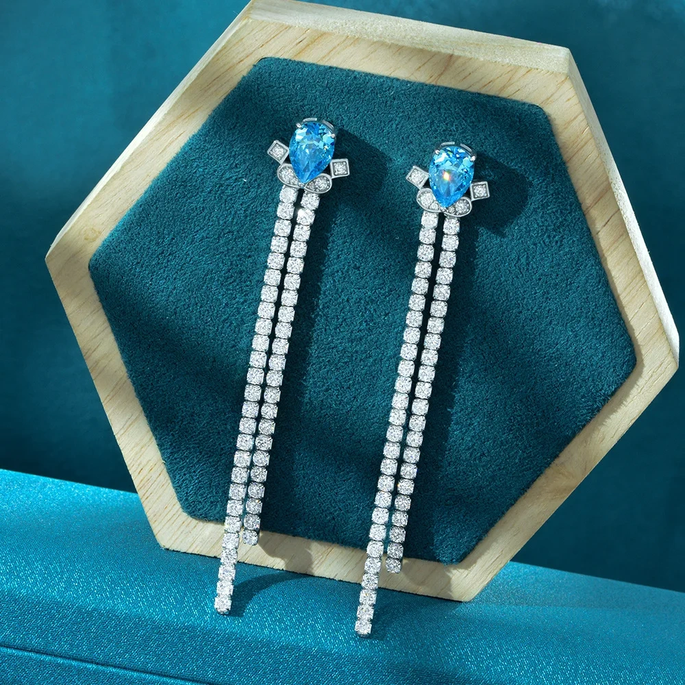 Winkin Winsin 925 Sterling Silver 1.5ct Water Drop Lab Grown Gemstones High Carbon Diamond Earrings For Women Long Style