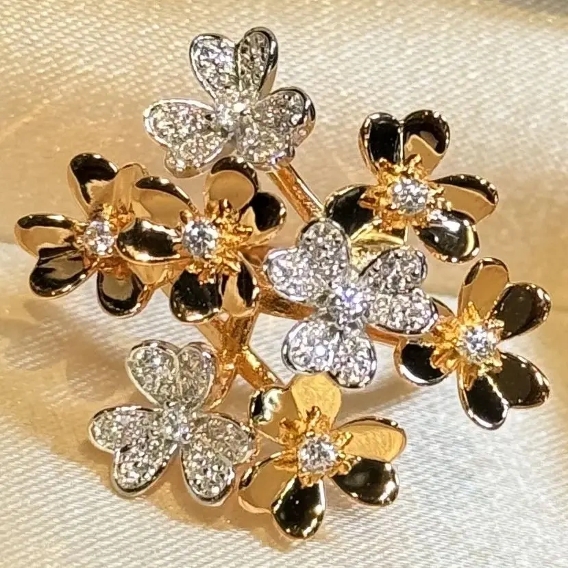 Winkin Winsin 925 Sterling Silver New Style Luxury Brand Designer Clover Two-Tone Diamond Accented Ring CMA Certificate Jewelry