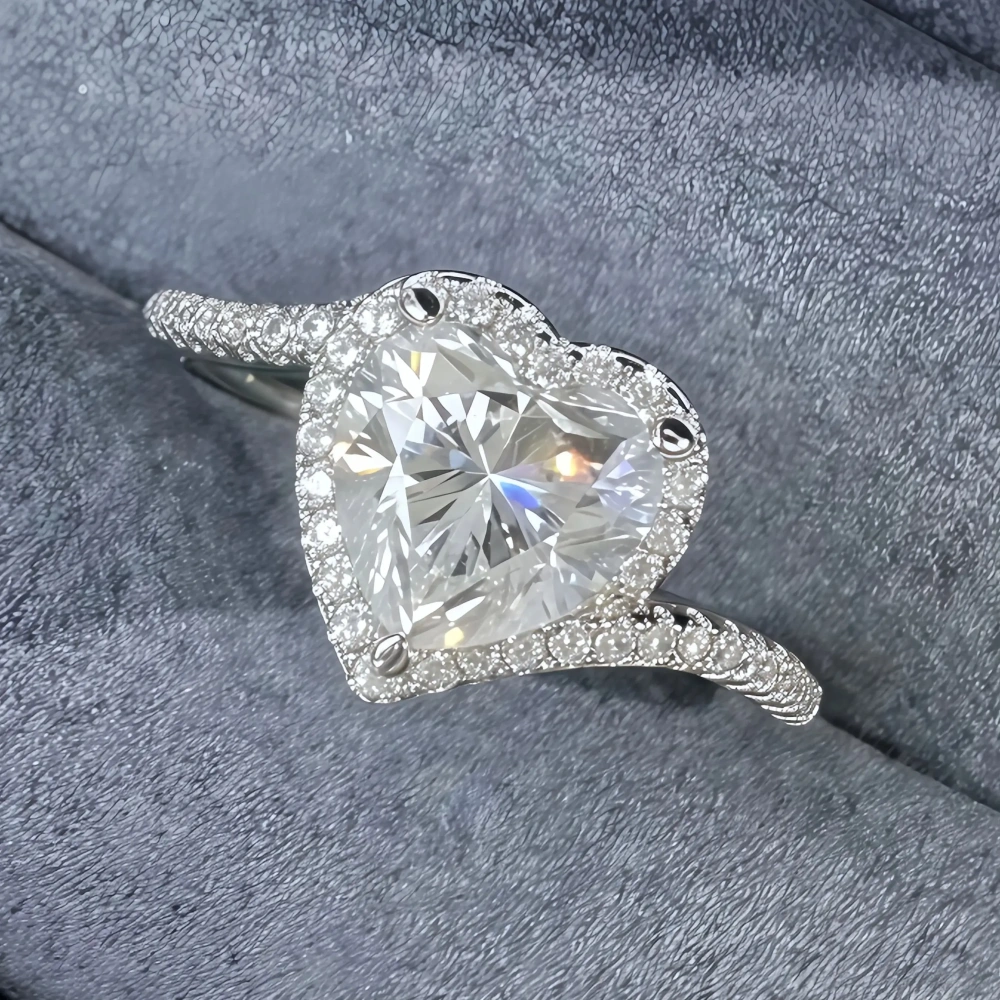 ShanLover Brand Heart Shaped Moissanite Diamond Ring Set S925 Sterling Silver Wedding Band for Women Sparkling Jewelry