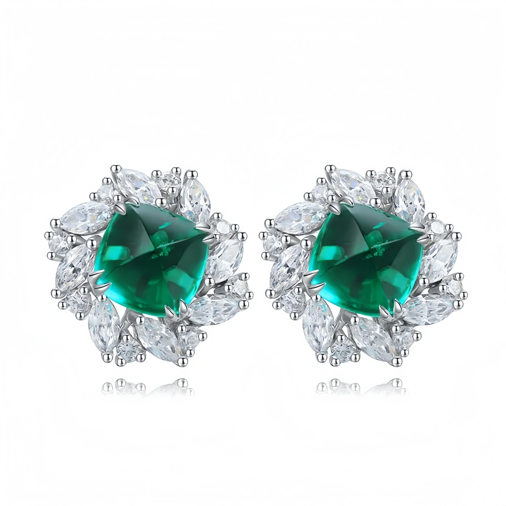 ShanLover Top Grade 9ct Lab Grown Emerald Jewelry Set 925 Sterling Silver Pendant Necklace Emerald Rings Stud Earrings For Women