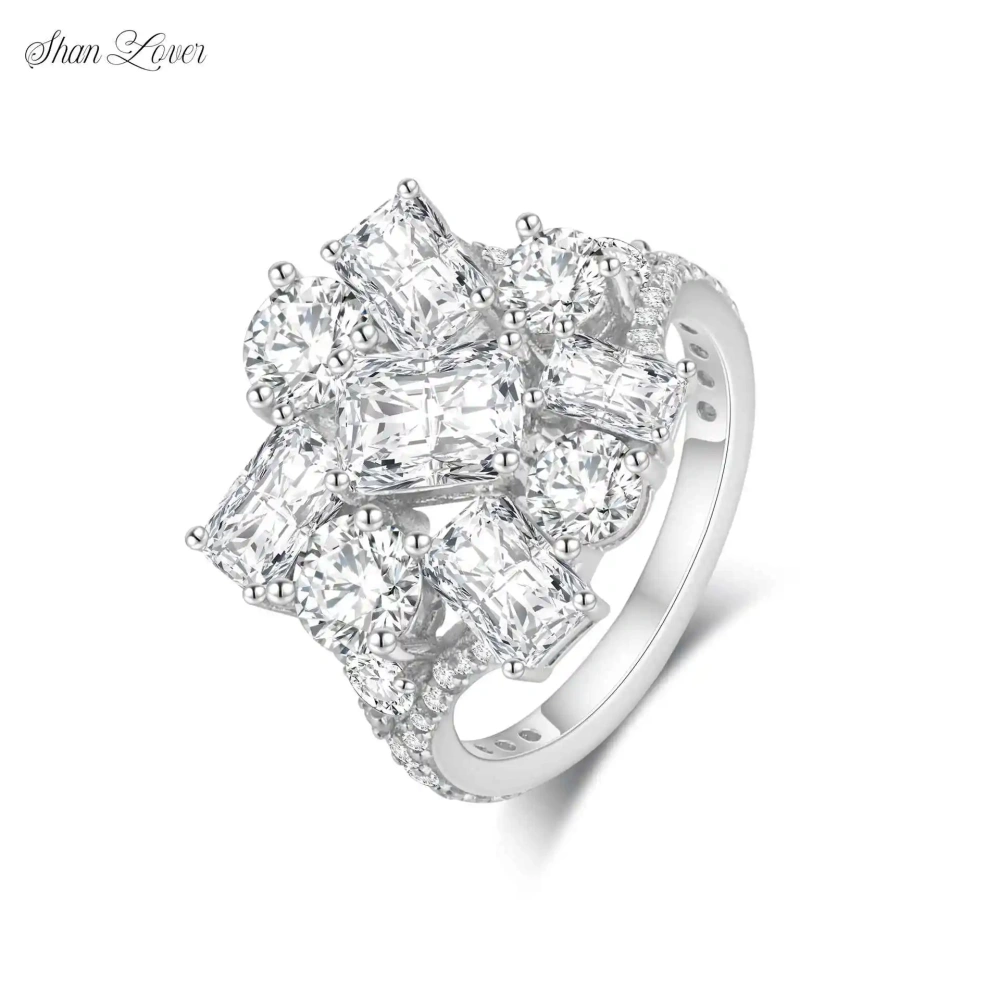 ShanLover Brand New High QualityReal 925 Sterling Silver Irregular Certificated Diamond Ring Fashion Jewelry Accessory Ring