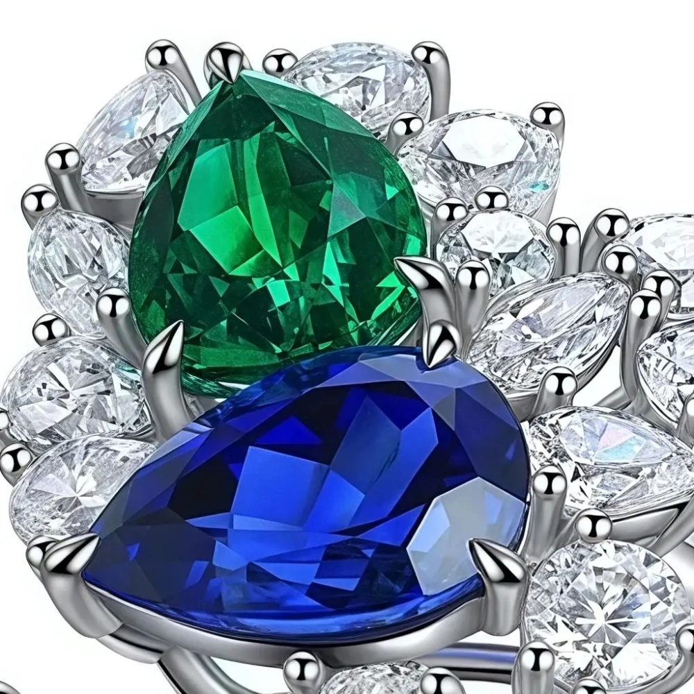 ShanLover Brand Luxury Brand Designer Lab Grown Gemstones Certificated Sapphire Double Stone Ring S925 Silver Jewelry
