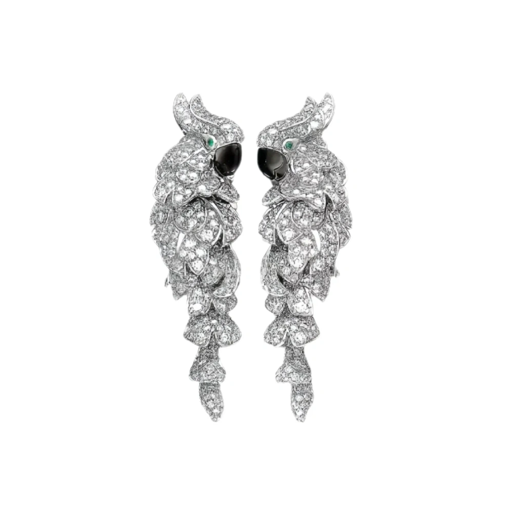 Winkin Winsin 16.5g 925 Sterling Silver Drop Earrings For Women Parrot Bird Stud Earring Full Zircon Diamond Enamel Earrings