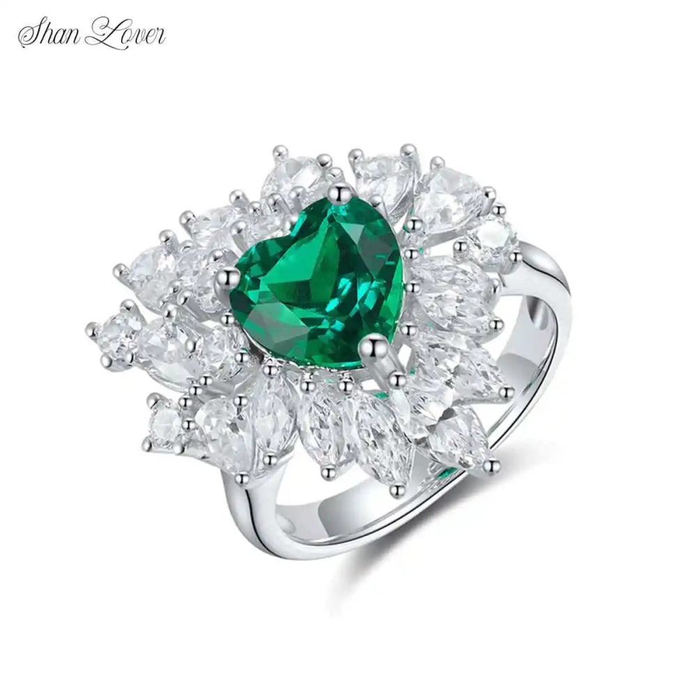 ShanLover Brand MUSHAN MGI Top Grade 1.8ct Lab Grown Gemstones Emerald Ring for Women Wedding s 925 Sterling Silve Rings Jewelry