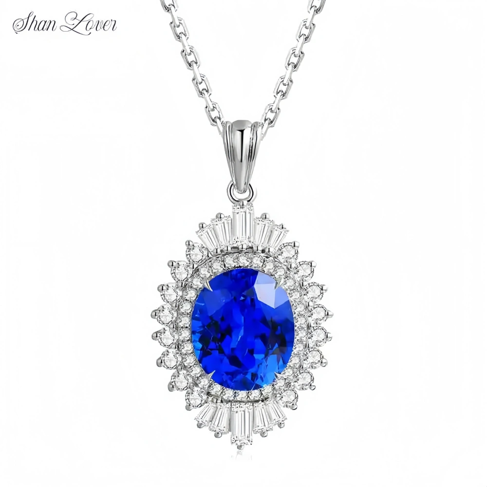 ShanLover Brand MUSHAN CO. Top Grade MGI Lab Grown Gemstone Blue Spinel Pendant Necklace Jewelry 925 Sterling Silver Pendants