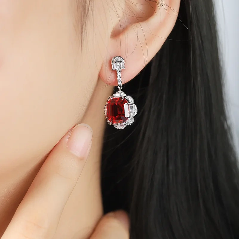 ShanLover Brand Cultivated Ruby Stud Earrings for Women Light Luxury Gemstone Jewelry Colorful Fashion Earrings Jewelry