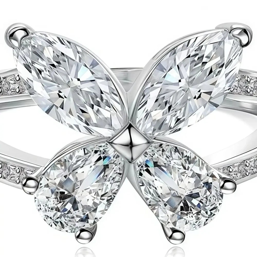 Winkin Winsin Luxury Brand Designer 0.5ct 925 Sterling Silver Butterfly Moissanite Diamond Ring Jewelry For Women CMA Certificat