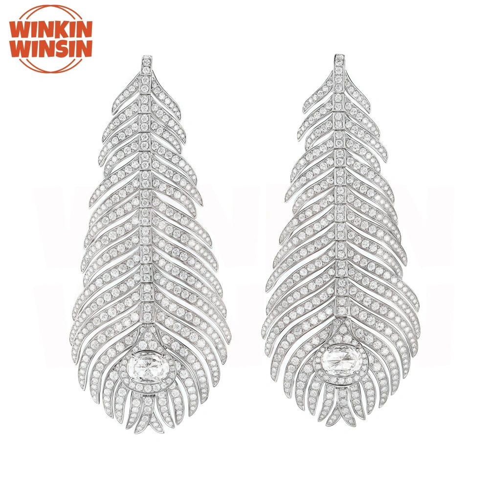 Winkin Winsin MST Top Grade Real 925 Sterling Silver Earrings Stud Jewelry For Women Luxury Brand Feather Drop Earrrings Jewelry