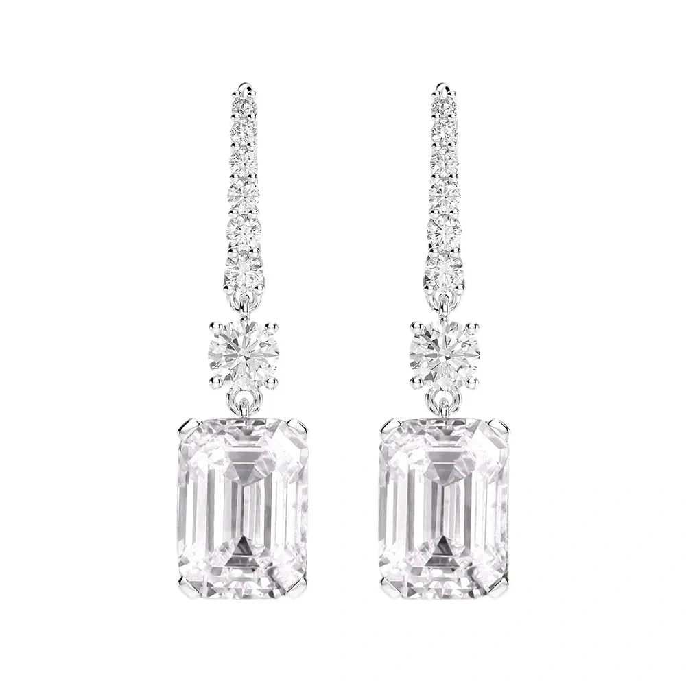 Winkin Winsin 925 Silver 8*11 High-Carbon Diamond Earrings, Rectangular Chamfered And Polished, 4 Carat Ear Hooks For Women