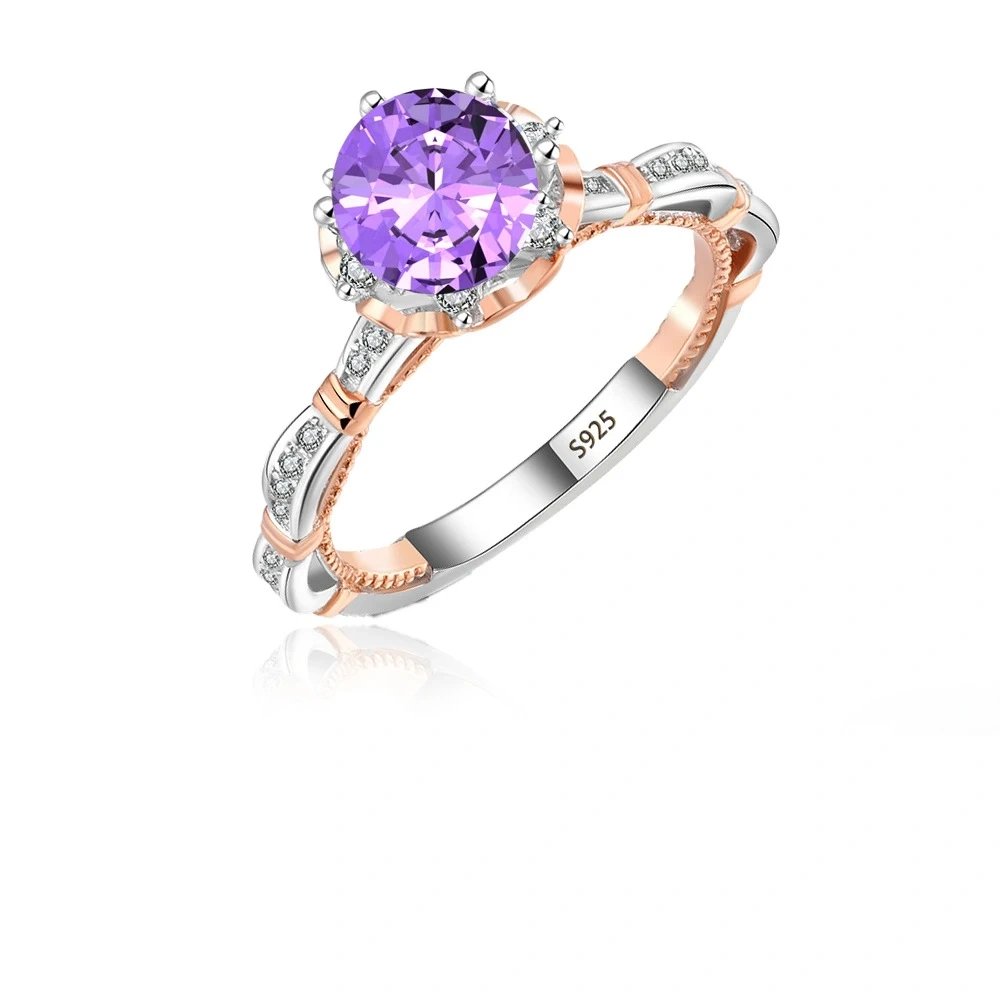 Winkin Winsins 925 sterling silver Moissan diamond ring, Princess on the Run, six-prong luxury 1-carat
