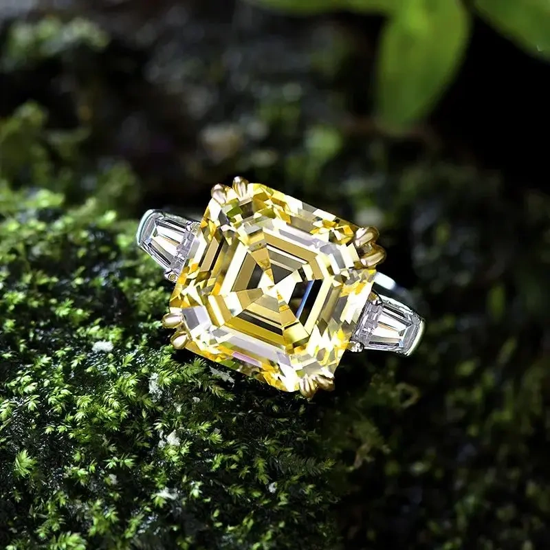 Winkin Winsin S925 925 Sterling Silver Luxury Square Lab Grown Gemstones High Carbon Diamond 7 Carat Ring Jewelry