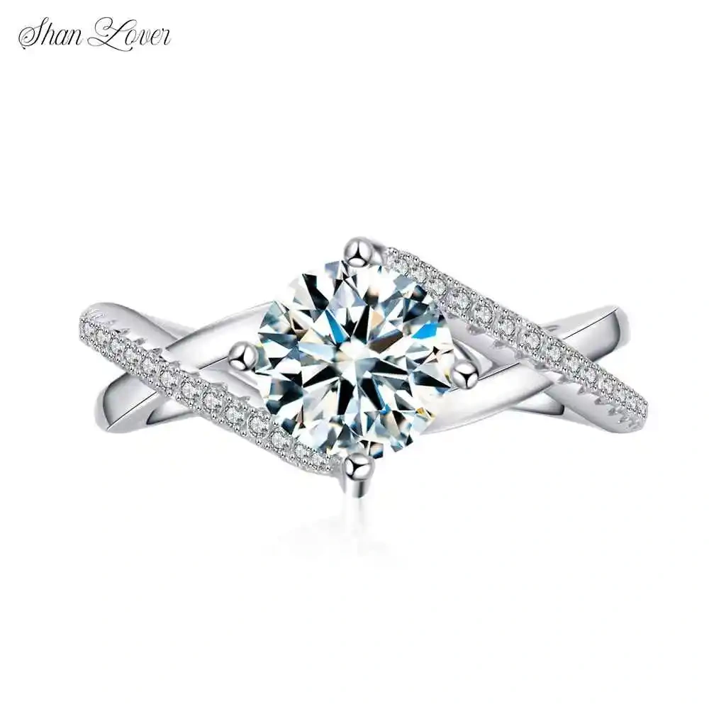 ShanLover Brand round Moissanite Ring S925 Sterling Silver Engagement Wedding Diamond Ring Elegant Jewelry for Women