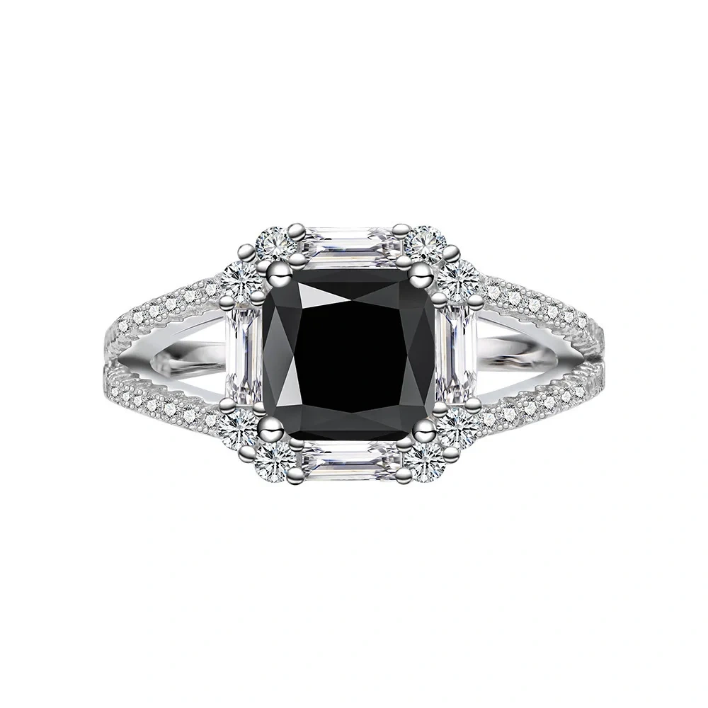 Winkin Winsin s925 sterling silver jewelry, 2-carat square Aschemusan stone women's ring