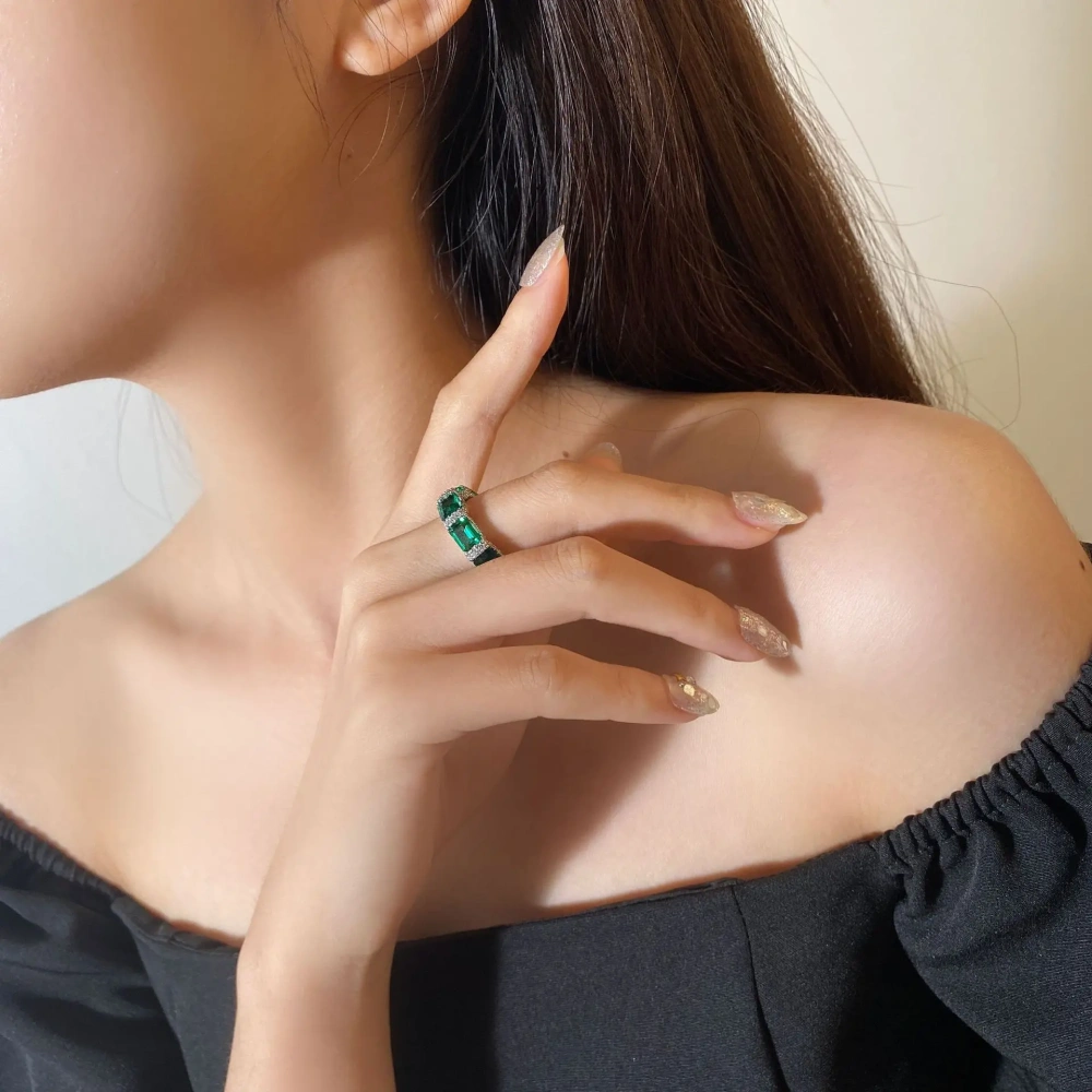 Winkin Winsin 925 Sterling Silver Ring 1ct Synthetic Emerald Lab Grown Gemstones High Carbon Diamond Ring for Women Jewelry