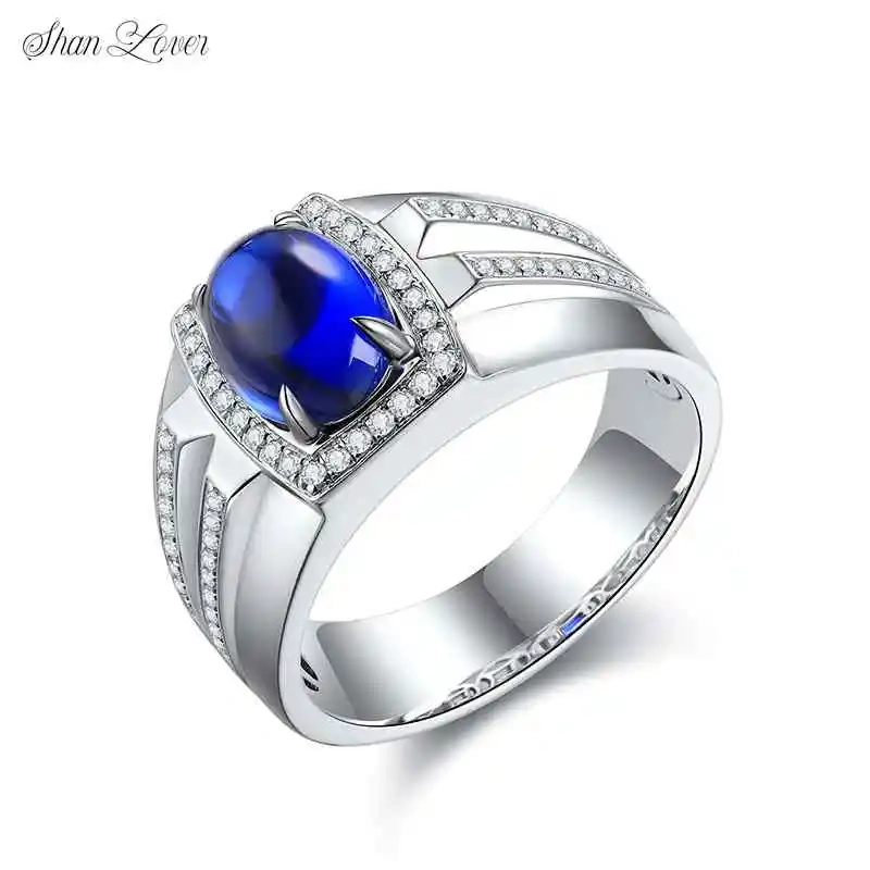 ShanLover Brand Real 925 Sterling Silver Rings MUSHAN CO. MGI Grade Lab Grown Sapphire Ring for Men Women Blue Gemstones Jewelry