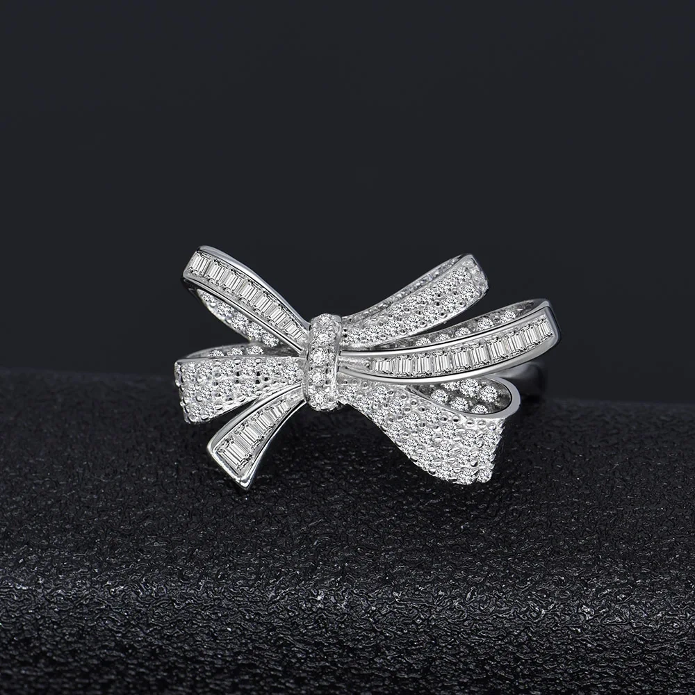 Winkin Winsin New White Butterfly Bow 925 Sterling Silver Ring Fine Jewelry Lab Grown Gemstones High Carbon Diamond Ring