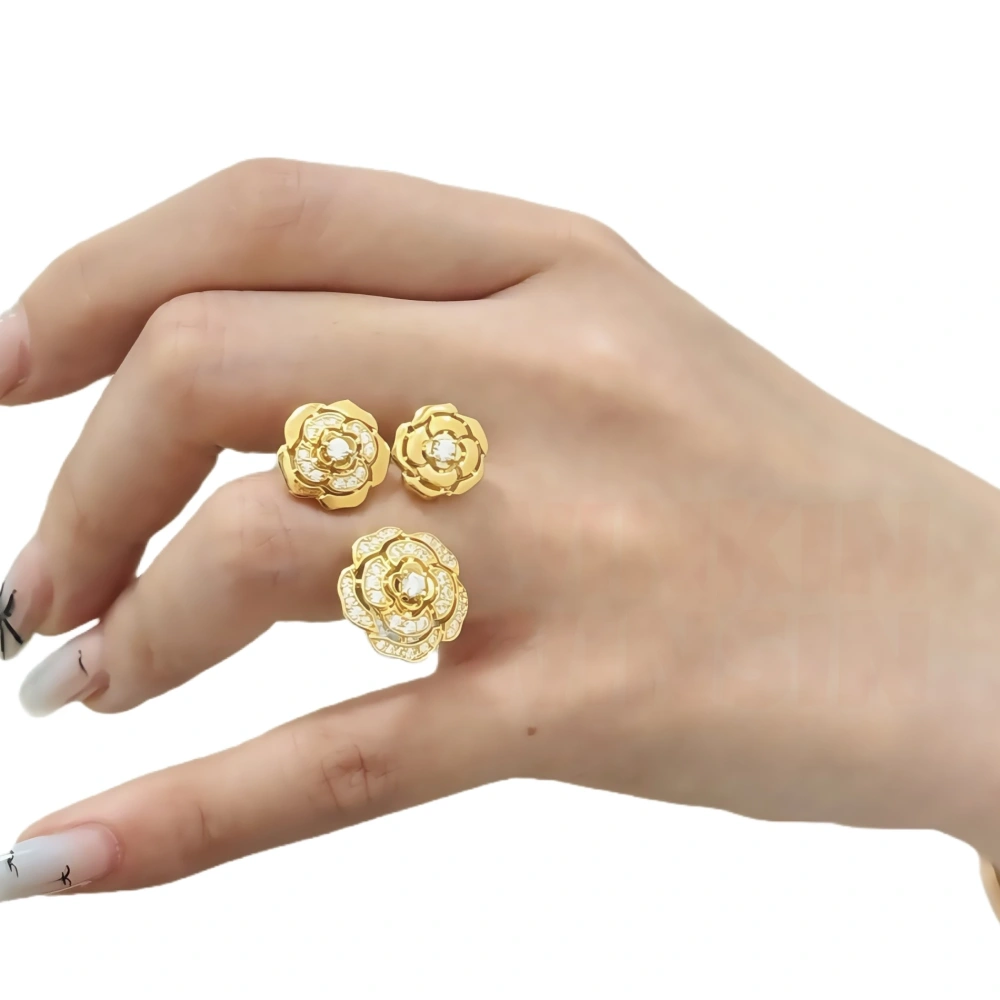 Winkin Winsin Brand Luxury Real S925 925 Sterling Silver Camellia Ring Three Flower Rings For Women Adjustable Camellia Jewelry