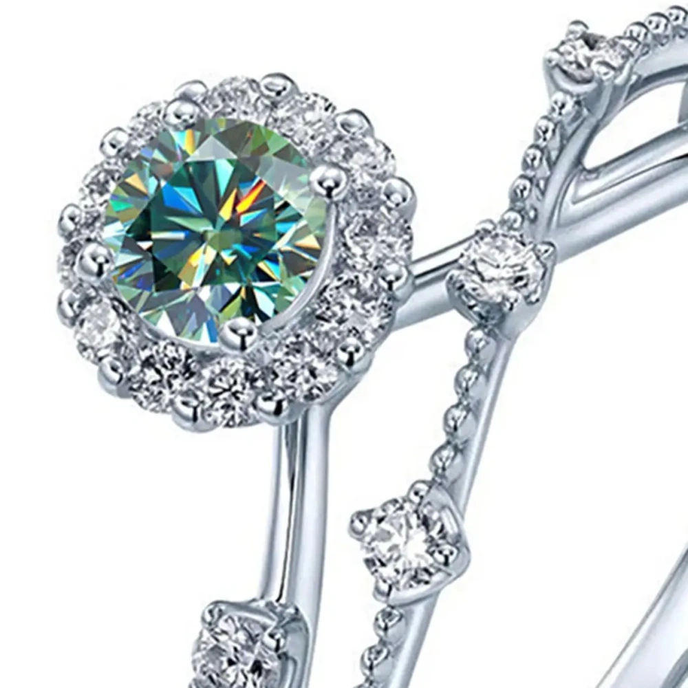 ShanLover Brand Moissanite Ring for Women S925 Sterling Silver Star Track Full Diamond Band Elegant Wedding Engagement Jewelry