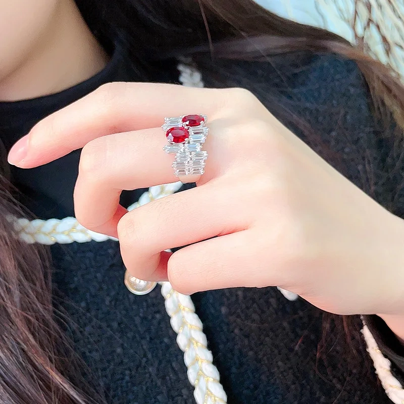 ShanLover Brand Oval Shaped Laboratory Grown Ruby Ring Set in S925 925 Sterling Silver for Women Designer Jewelry Gifts