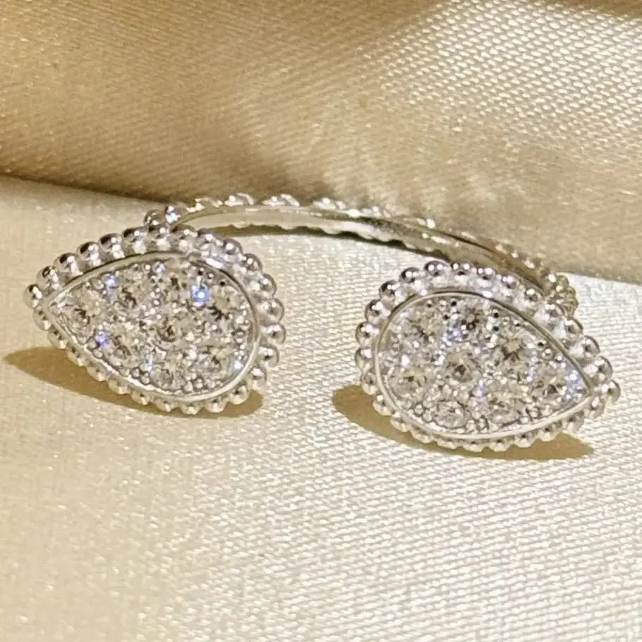 Winkin Winsin S925 925 Sterling Silver Water Drop-shaped Ring Double Water Drop Open Zircon Diamond Ring Jewelry