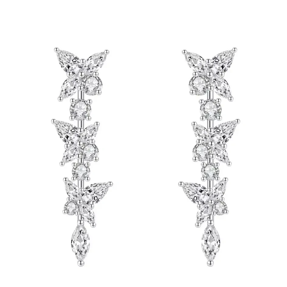 ShanLover  Brand Real 925 Sterling Silver Flower Tassel Earrings Fashionable Woman Elegant High-End Jewelry for Autumn Winter