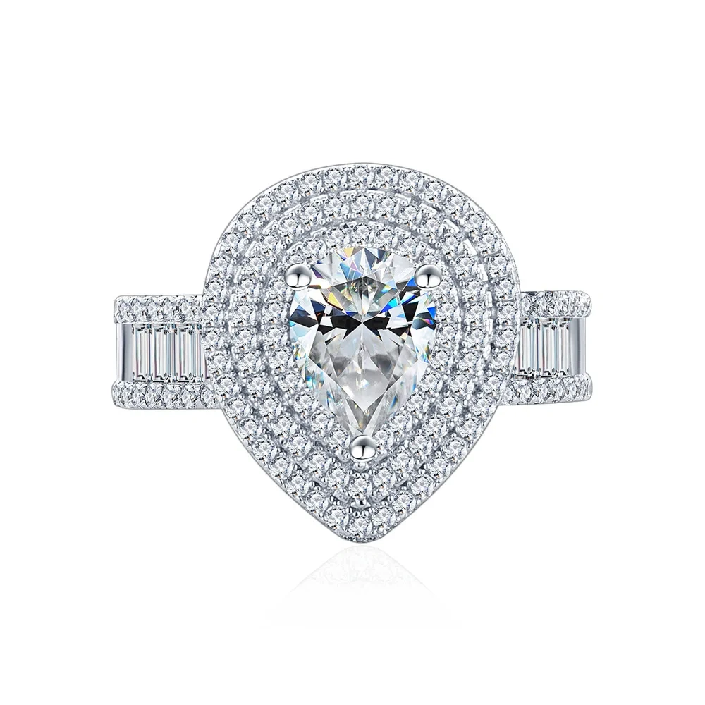 ShanLover Brand Made in MuShan Group MST Top Grade Moissanite Diamond Rings Pear Shaped Process 925 Sterling Silver Ring Jewelry