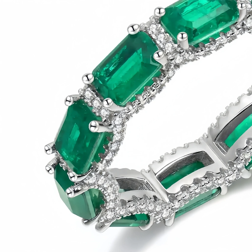 ShanLover Brand 925 Sterling Silver Rings Jewelry Diamond Green Sugar Square Ring High End Full Diamond Gemstone Fashion Jewelry