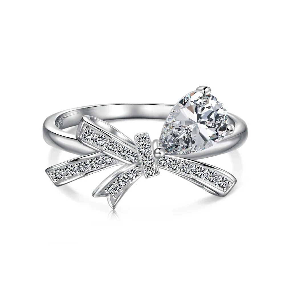 Winkin Winsin s925 sterling silver teardrop pear-shaped bow moissanite ring, a high-end silver jewelry for women