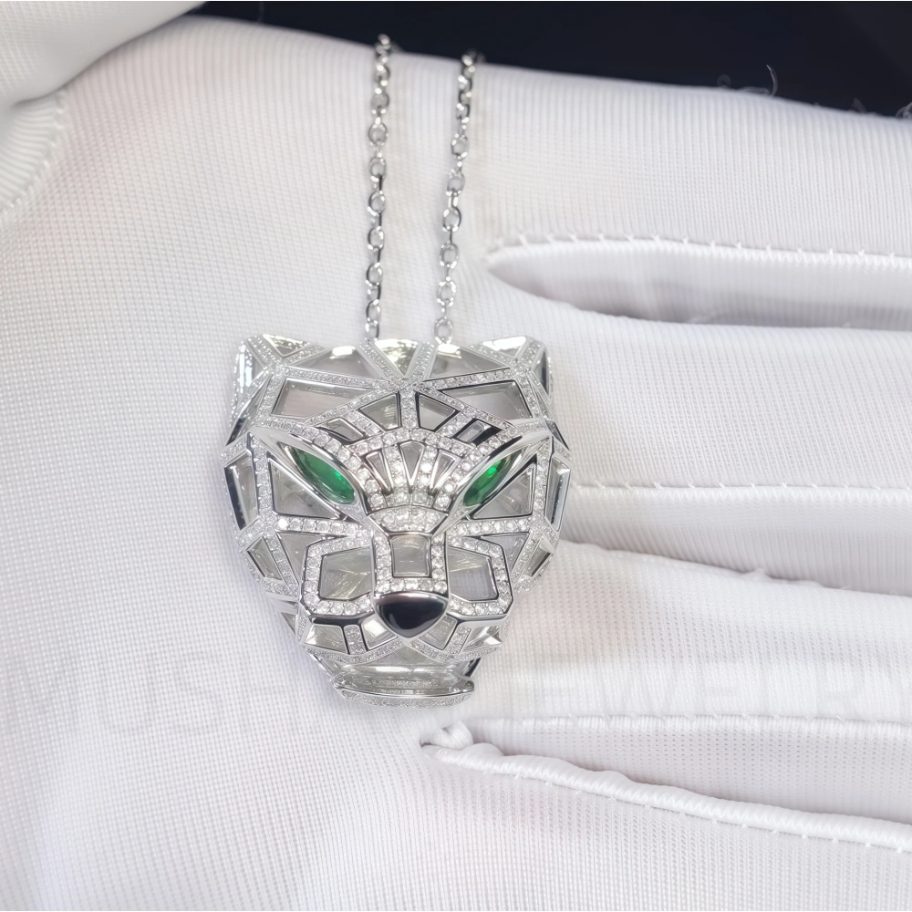 ShanLover Brand Designer Leopard Head Pendants Necklaces 925 Sterling Silver Jewelry Leopard Face Pendant Necklace for Woman Man