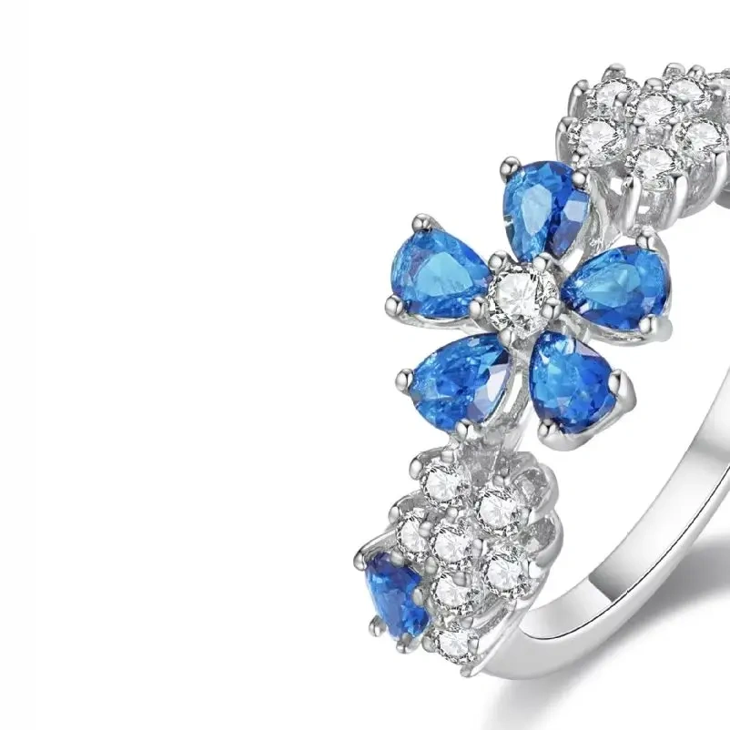 ShanLover Brand Luxury Designer S925 Real 925 Sterling Silver Ring for Woman Fashion Blue Gemstones Flower Design Jewelry