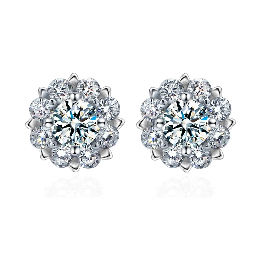ShanLover Brand Luxury 0.5ct Snowflake Design Moissanite Diamond Stud Earrings S925 Sterling Silver Earrings Jewelry