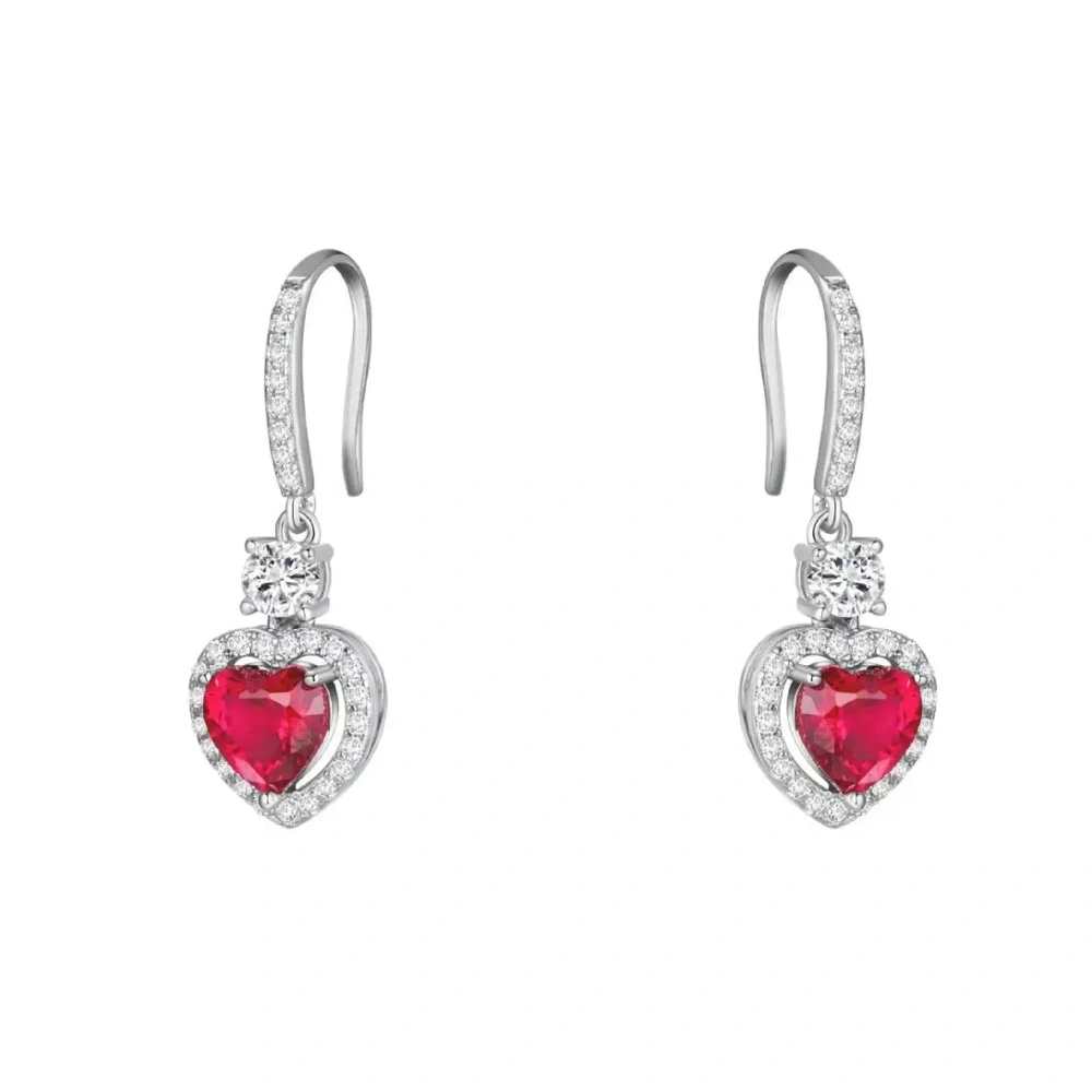 ShanLover Brand 925 Sterling Silver Heart Earrings Woman Red Gemstone Pure Silver Platinum Plated Luxury Drop Earrings Jewelry