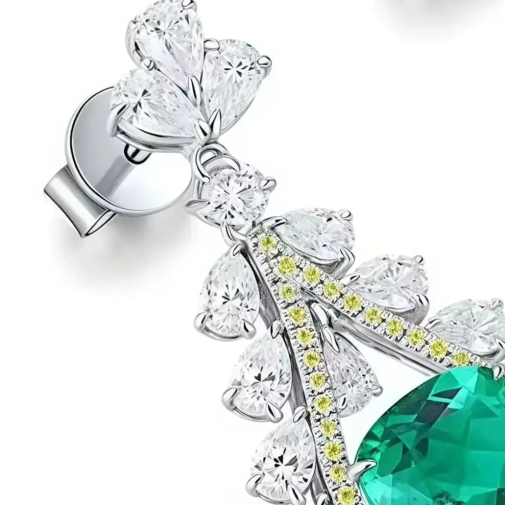 ShanLover 4.2ct Lab Grown Emerald Stud Earrings Green Gemstones Jewelry For Woman Real 925 Sterling Silver Pendant Drop Earrings