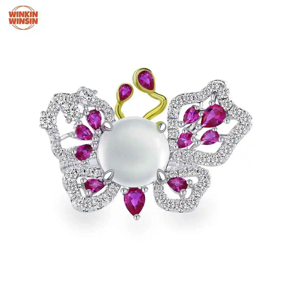 Winkin Winsin 925 Sterling Silver White Round Lab Grown Gemstones Ring Women 4 Carat Butterfly Diamond Ring Jewelry