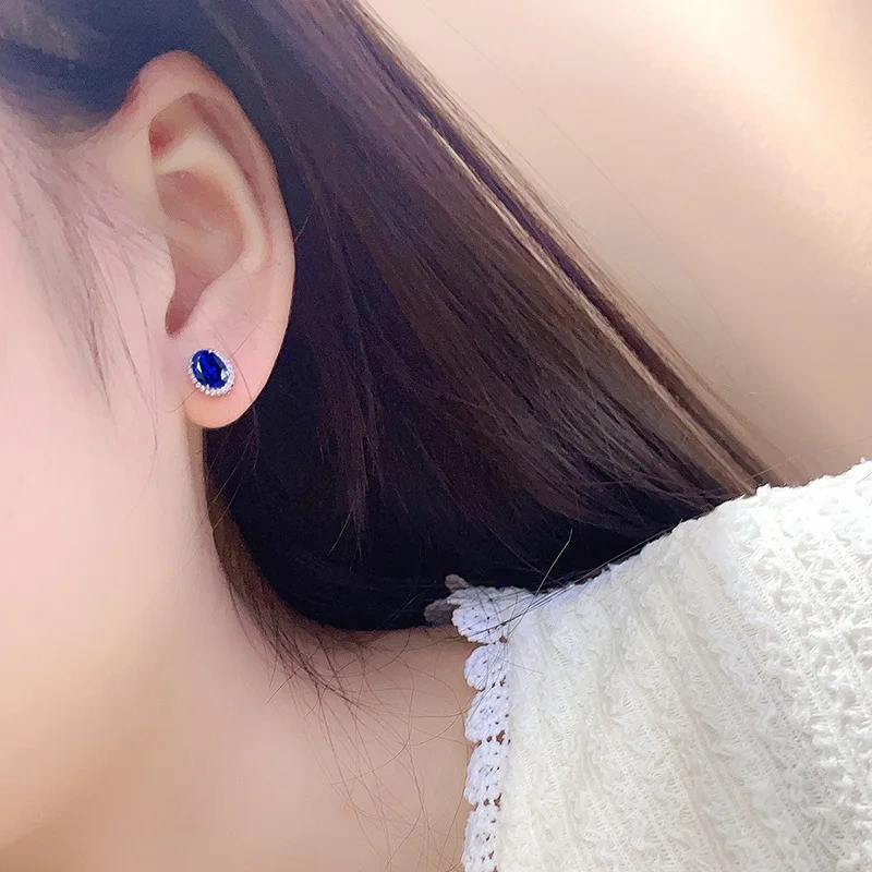 ShanLover Brand Cultivated Sapphire Stud Earrings Zircon 925 Silver Jewelry High Quality Pendant Earrings Certificated Jewelry