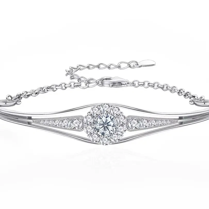 ShanLover Brand Full Diamond Flower Bud Bracelet for Women S925 Sterling Silver Fashionable Moissanite  Jewelry Bangle Accessory