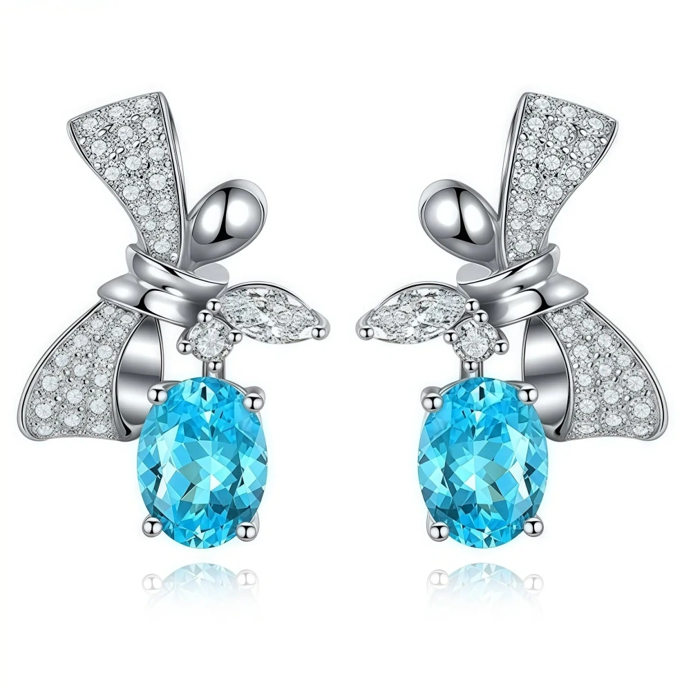 ShanLover Brand 3.9ct 925 Sterling Silver Lab Grown Gemstones Bow Cultivation Paraiba Stud Earrings Luxury Jewelry for Women