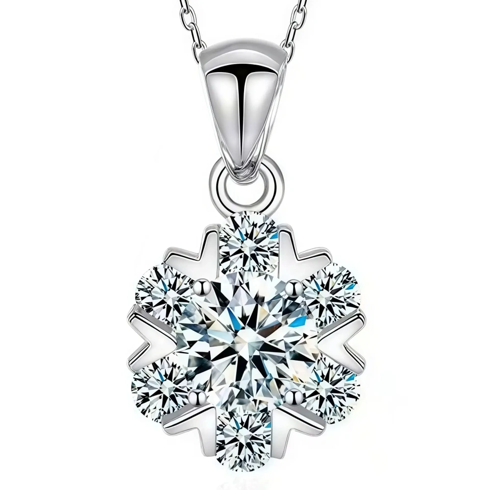 ShanLover  Brand Moissanite Necklace for Women S925 Sterling Silver Snowflake Pendant Simple Fashionable Jewelry Accessory