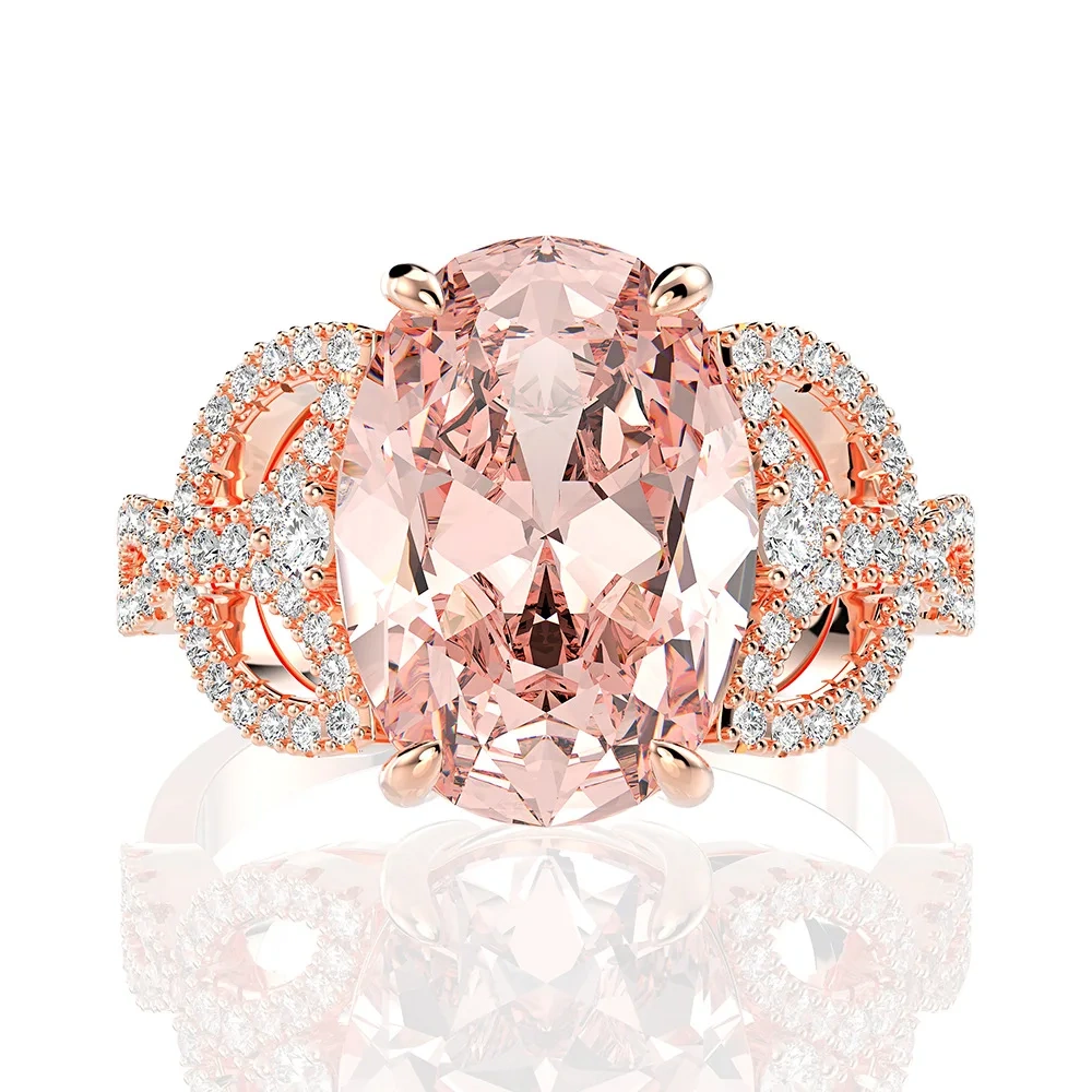 Winkin Winsin Oval Lab Grown Gemstones High Carbon Diamond Ring 5 Carat S925 925 Sterling Silver Pink Ring Jewelry