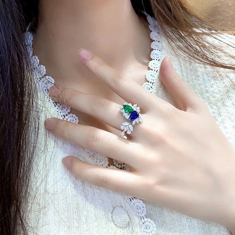 ShanLover Brand Luxury Brand Designer Lab Grown Gemstones Certificated Sapphire Double Stone Ring S925 Silver Jewelry