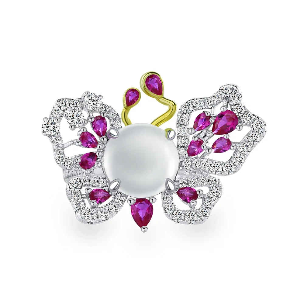 Winkin Winsin 925 Sterling Silver White Round Lab Grown Gemstones Ring Women 4 Carat Butterfly Diamond Ring Jewelry